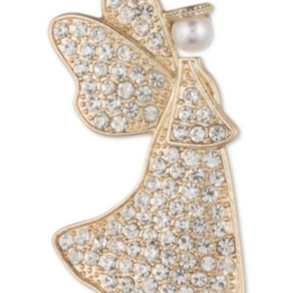 Anne Klein Gold-Tone Pave & Imitation Pearl Angel Pin